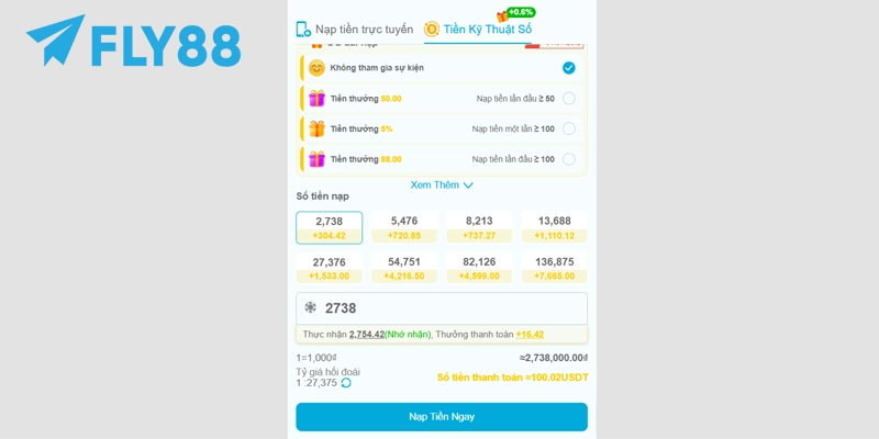 Cách Nạp Tiền FLY88 Siêu Tốc Với 3 Kênh Thanh Toán Online 17 Nhập số tiền cần chuyển đổi theo tỷ giá USDT